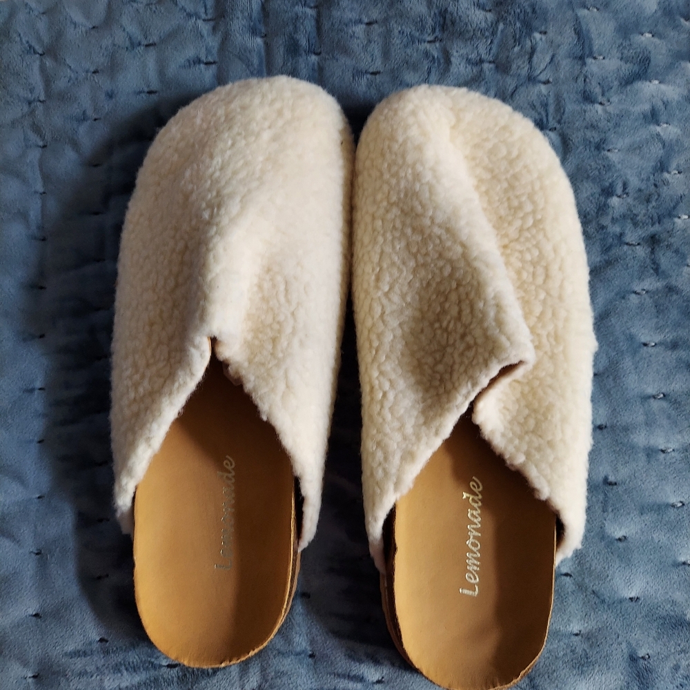 Cream faux fur mules size 10